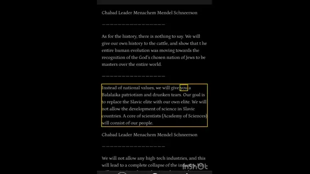 CHABAD LEADER, MESSIAH MENACHEM MENDEL SCHNEERSON ON HIS PLANS TO DESTROY SLAVS