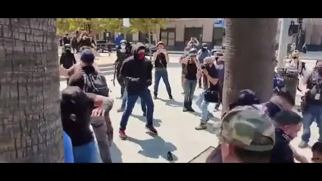 Antifa vs Anti maskers BRAWL IT OUT on the streets of California